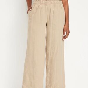 High-Waisted Crinkle Gauze Pull-On Ankle Pants